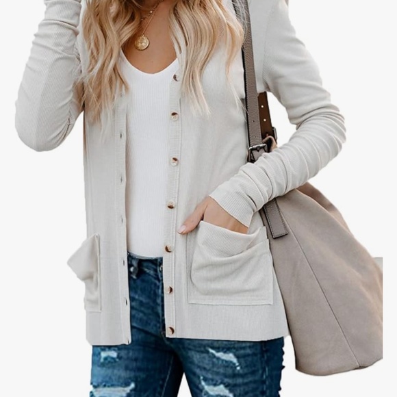 Womens white button up cardigan top - Picture 3 of 3